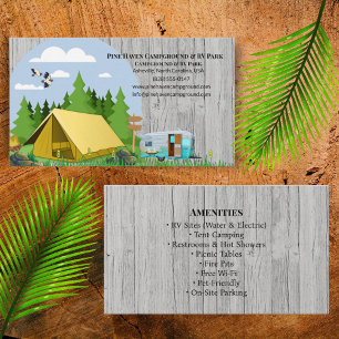 Cartão De Visita Acampamento Rústico de Parque de RV Projeto ao Ar 