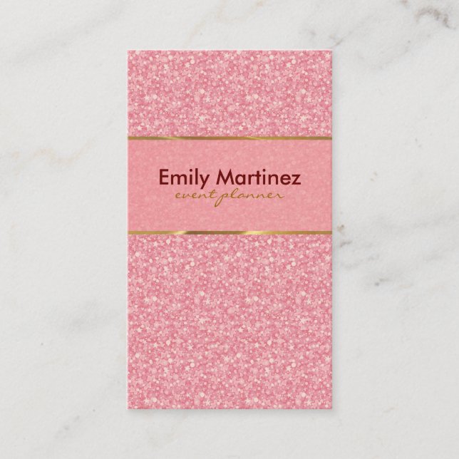 Cartão De Visita Acentos Dourados de Brilho Rosa (Frente)
