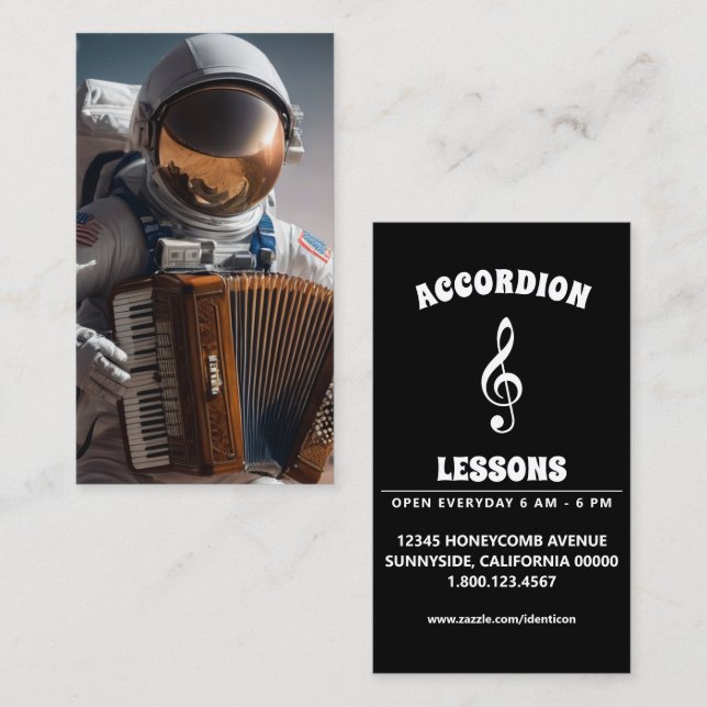 Cartão De Visita acordeão tocando astronauta (Frente/Verso)