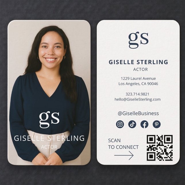 Cartão De Visita Actor Photo QR Code Professional (Criador carregado)
