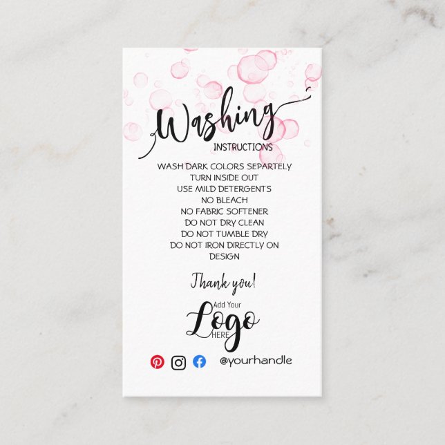 Cartão De Visita ADICIONAR AS PLACAS DE CUIDADOS DAS SUAS Instruçõe (Frente)