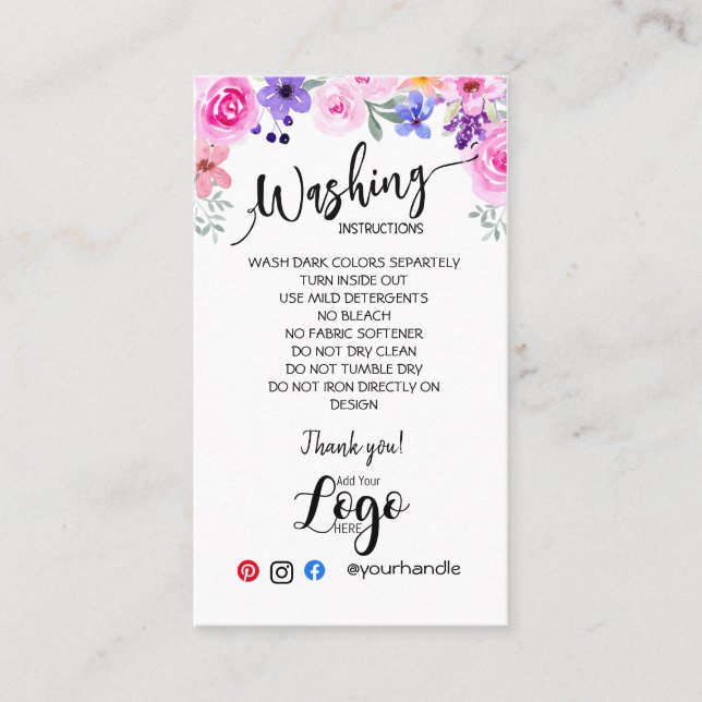 Cartão De Visita ADICIONAR AS PLACAS DE CUIDADOS DAS SUAS Instruçõe (Frente)