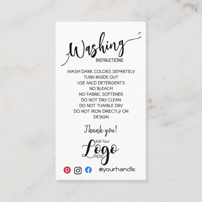 Cartão De Visita ADICIONAR AS PLACAS DE CUIDADOS DAS SUAS Instruçõe (Frente)