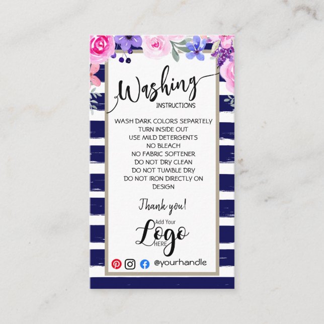 Cartão De Visita ADICIONAR AS PLACAS DE CUIDADOS DAS SUAS Instruçõe (Frente)