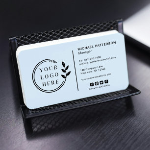 Cartão De Visita Adicione Seu Código QR de Mídia Social Logo Azul C