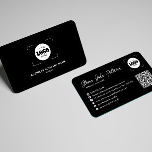 Cartão De Visita Adicione seu logotipo código QR profissional preto