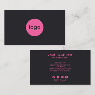 Cartão De Visita Adicione Seu Logotipo Personalizado Preto e Rosa P