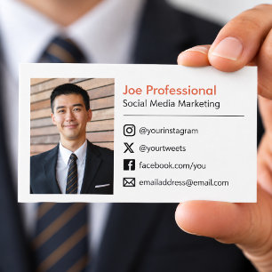 Cartão De Visita Adicione sua foto Mídia Social Logotipo