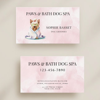 Cartão De Visita Adorável Spa Canino Aquarela Rosa