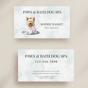 Cartão De Visita Adorável Spa Canino Aquarela Verde