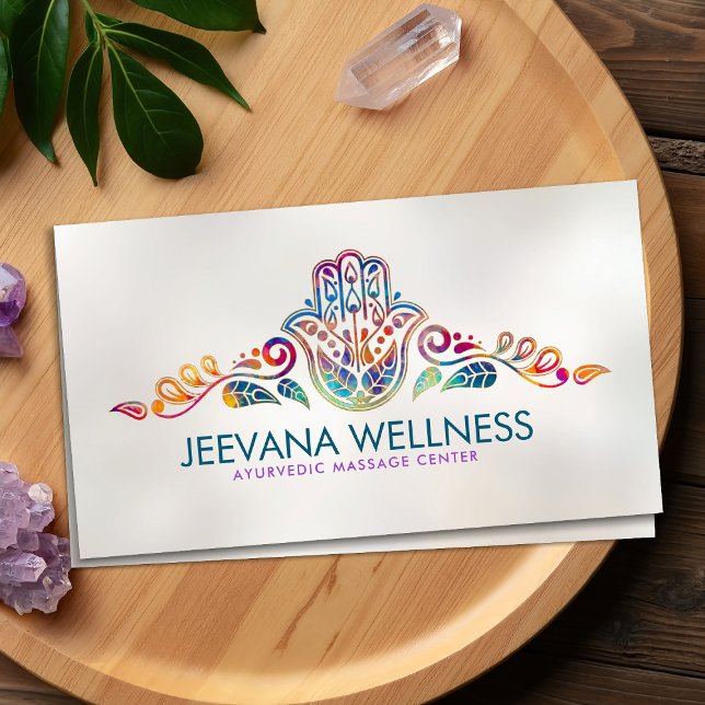 Cartão De Visita Adorno Colorido Hamsa Mão Paisley (Criador carregado)