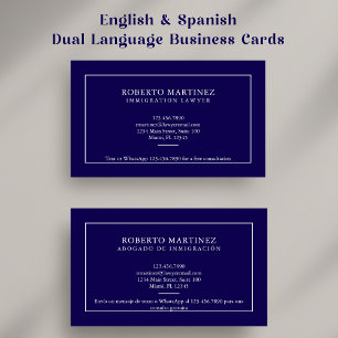 Cartão De Visita Advogado Bilingue Inglês Espanhol Azul Marinho Per