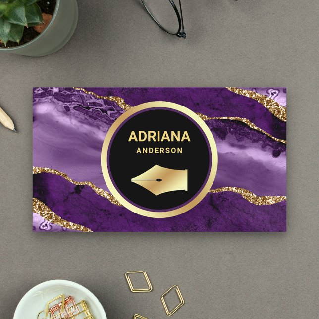 Cartão De Visita Advogado de Agitação Roxo Advogado Dourado Caneta  (Criador carregado)