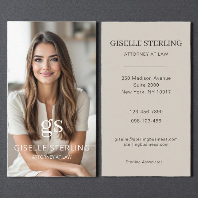 Cartão De Visita Advogado de Direito Taupe Beige Foto Profissional (Criador carregado)