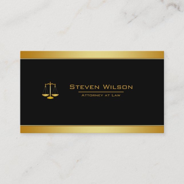 Cartão De Visita Advogado de Lei Preto e Dourado Escala Jurídica (Frente)