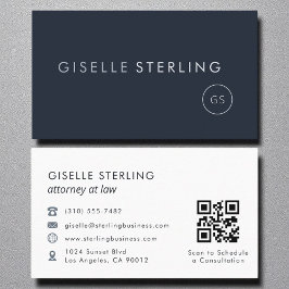 Cartão De Visita Advogado de Lei QR Código Marinho Azul Luxo