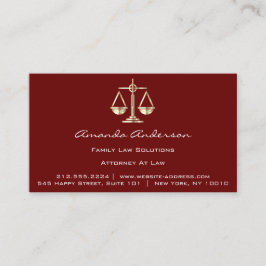 Cartão De Visita Advogado Dourado da Escala de Lei Burgundy