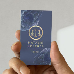 Cartão De Visita Advogado Dourado Scale Vintage Blue Floral Attorne