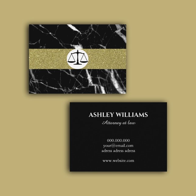 Cartão De Visita Advogado legista dourado mármore negro (Attorney at law, lawyer- black marble gold business card)