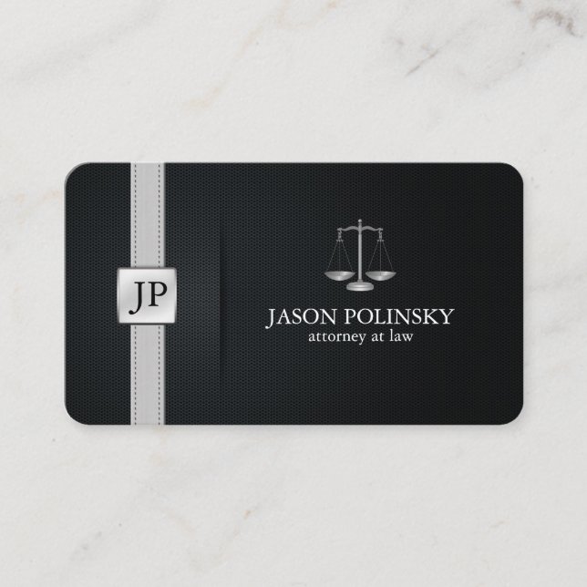 Cartão De Visita Advogado preto e de prata elegante na lei (Frente)