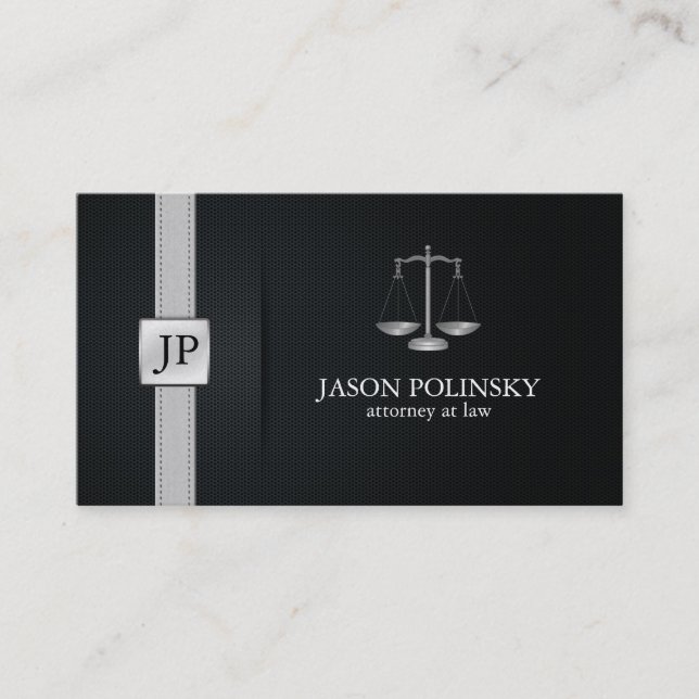 Cartão De Visita Advogado preto e de prata elegante na lei (Frente)