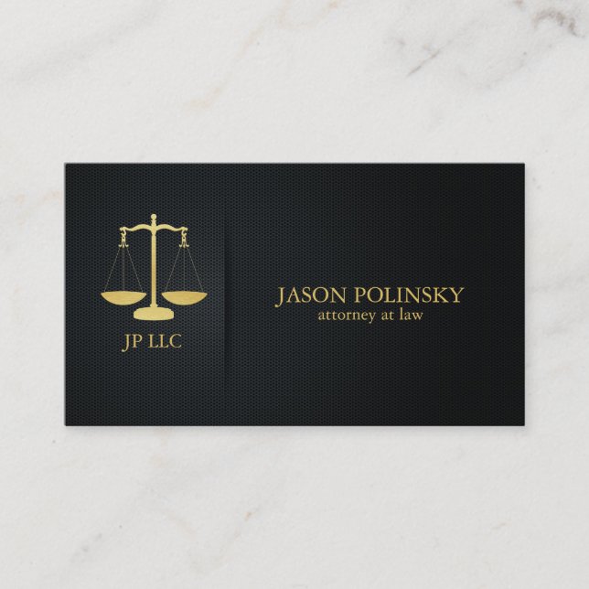 Cartão De Visita Advogado preto e Dourado elegante na lei (Frente)