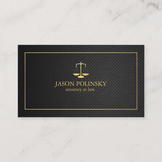 Cartão De Visita Advogado preto e Dourado elegante na lei (Frente)