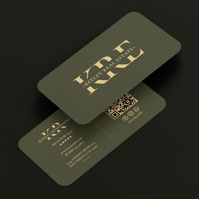 Cartão De Visita Advogado Verde do Exército de Monograma Profission (Modern Professional Monogram Army Green Attorney Business Card
)