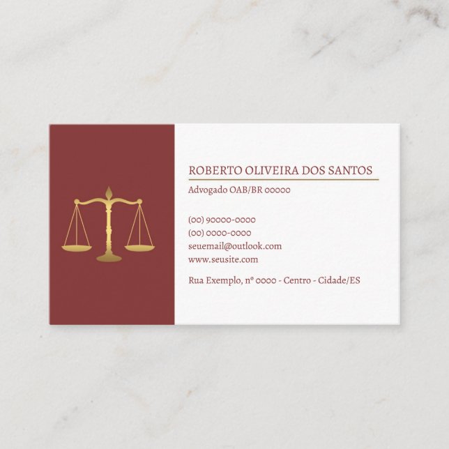 Cartão de Visita Advogado - Vinho Tinto (Frente)