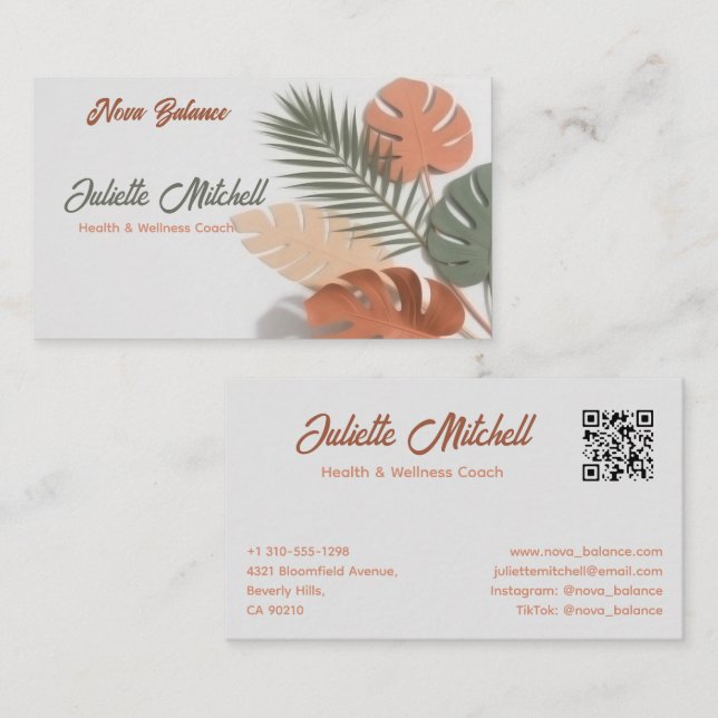 Cartão De Visita Aesthetic Boho Tropical Wellness Coach Card (Frente/Verso)