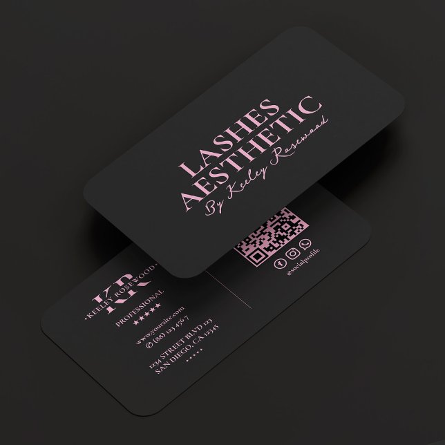 Cartão De Visita  Aesthetic Lashes Makeup Artist Pink Black (Aesthetic Lashes Makeup Artist Pink Black Business Card
)