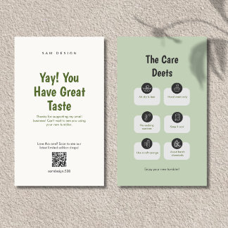 Cartão De Visita Aesthetic Tumbler Care Instructions QR Code Card