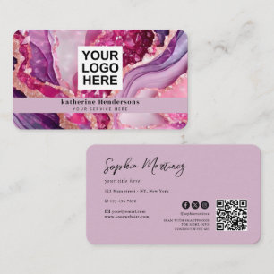 Cartão De Visita Ágata roxa glamorosa & Logotipo Código QR