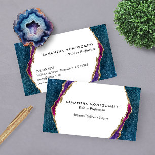 Cartão De Visita Ágata Veias Douradas Azul Roxo Profissional