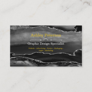 Cartão De Visita Agate Black & Silver Faux Glitter