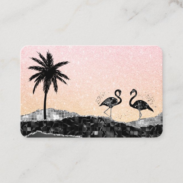 Cartão De Visita *~* Agate Crystal Palm Tree Tropical Flamingo (Frente)