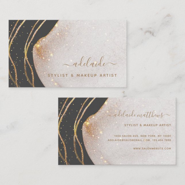 Cartão De Visita Agate de script de assinatura de brilho Dourado da (Frente/Verso)