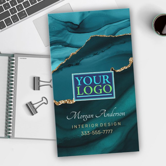 Cartão De Visita Agate Dourado e lacrimogênio Elegante, logotipo Pr (Criador carregado)