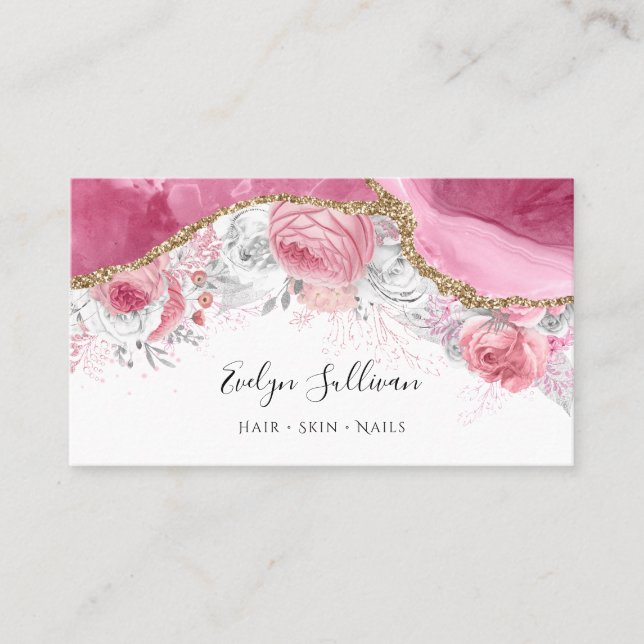 Cartão De Visita agate floral rosa (Frente)
