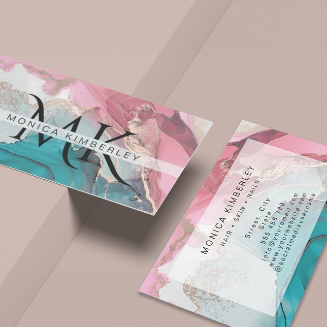 Cartão De Visita Agate Marble Dourado Monograma (Agate Marble Gold Monogram Business Card)