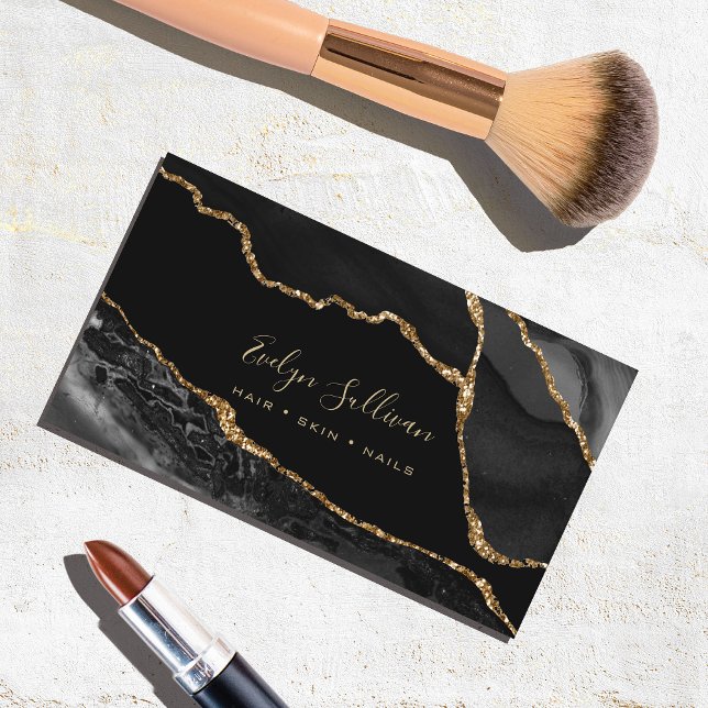 Cartão De Visita agate preto de aquarela (Criador carregado)