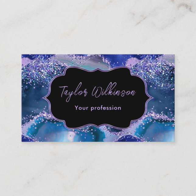 Cartão De Visita Agato azul escuro e roxo do oceano (Frente)