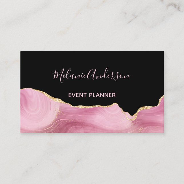 Cartão De Visita Agato Dourado Elegante Rosa (Frente)