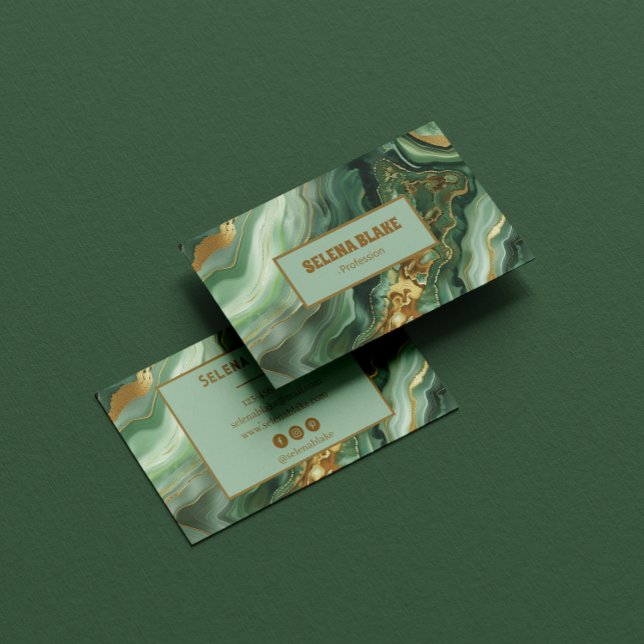 Cartão De Visita Agato Verde Elegante com Lítida Dourada - Moderno (Criador carregado)