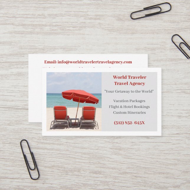 Cartão De Visita Agência de Agentes de Viagem Brancos Red Beach Cha (Frente/Verso In Situ)