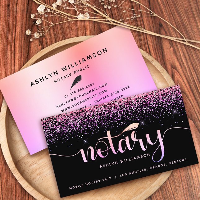 Cartão De Visita Agente de Assinatura de Empréstimo Notário Glitter (Criador carregado)