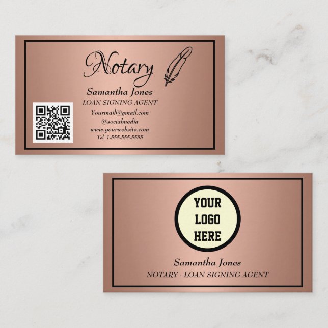 Cartão De Visita Agente de Assinatura de Empréstimo Notário Rosa de (Frente/Verso)