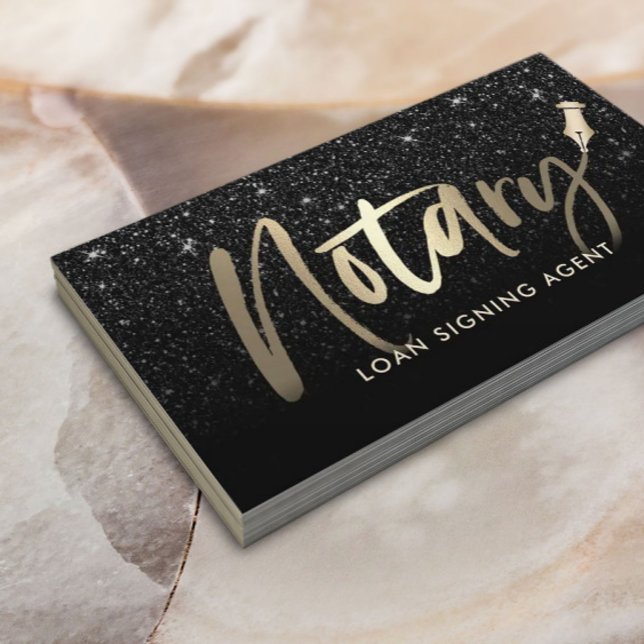 Cartão De Visita Agente de Empréstimo Público Notário Preto Moderno (Criador carregado)