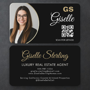 Cartão De Visita Agente de Imóveis de Luxo Código QR Preto Dourado