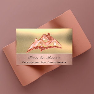 Cartão De Visita Agente de Imóveis Profissional Rosa Dourado